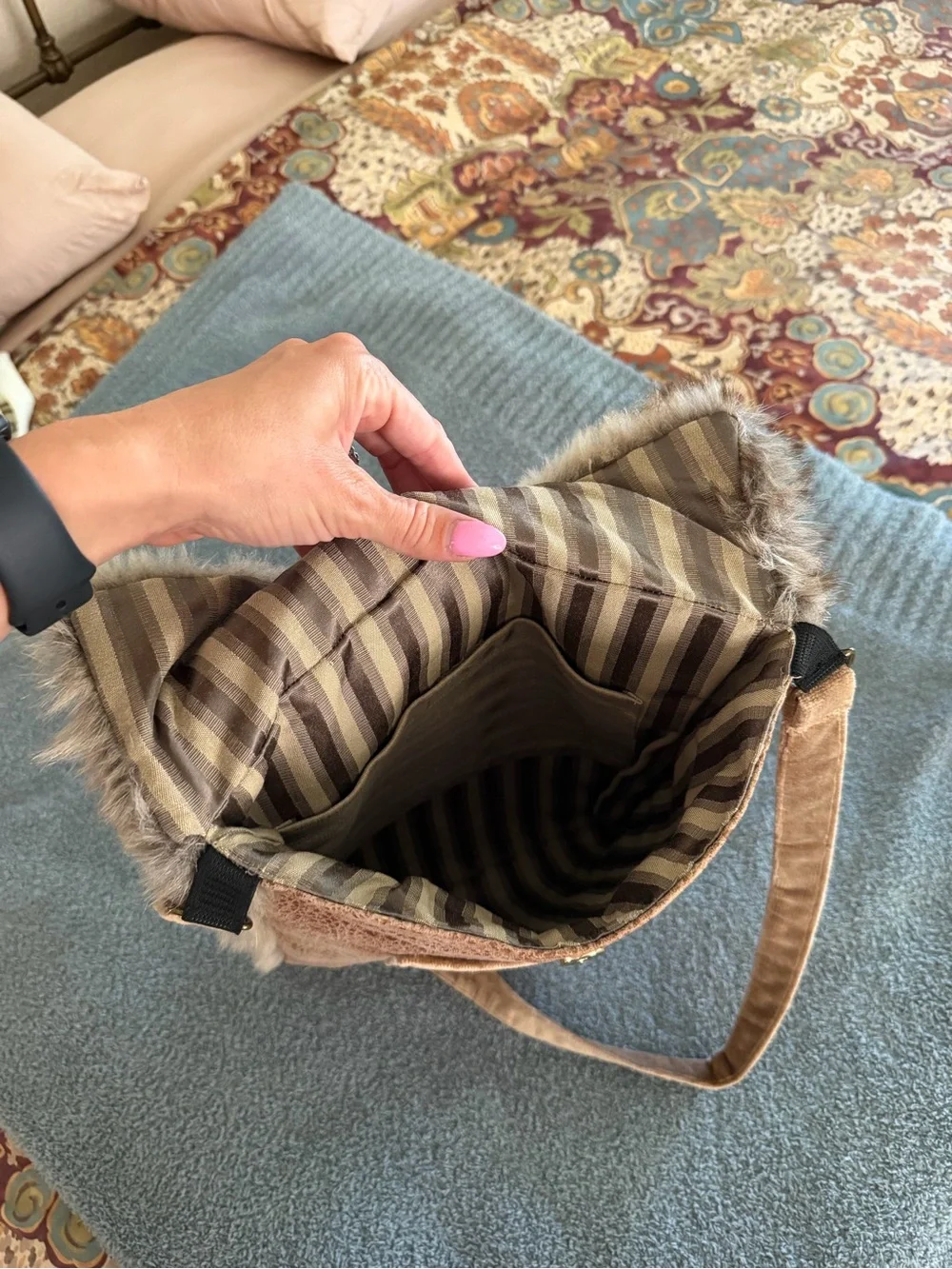 Faux Fur Shoulder Bag Brown Boho Y2K Crossbody Purse